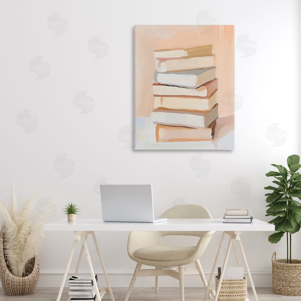 LSR Design Studio Book Stack Soft Orange Canvas Art on Wall