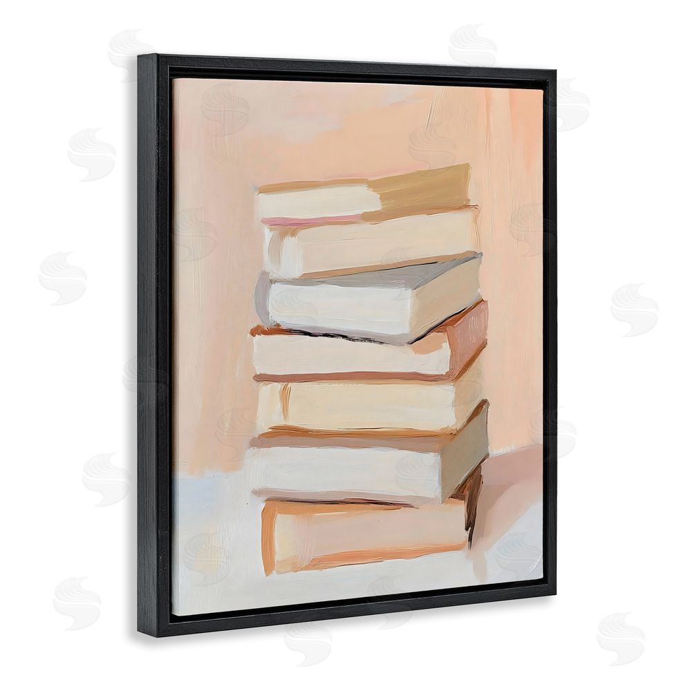 LSR Design Studio Book Stack Soft Orange Black Floating Frame Canvas Wall Art Print