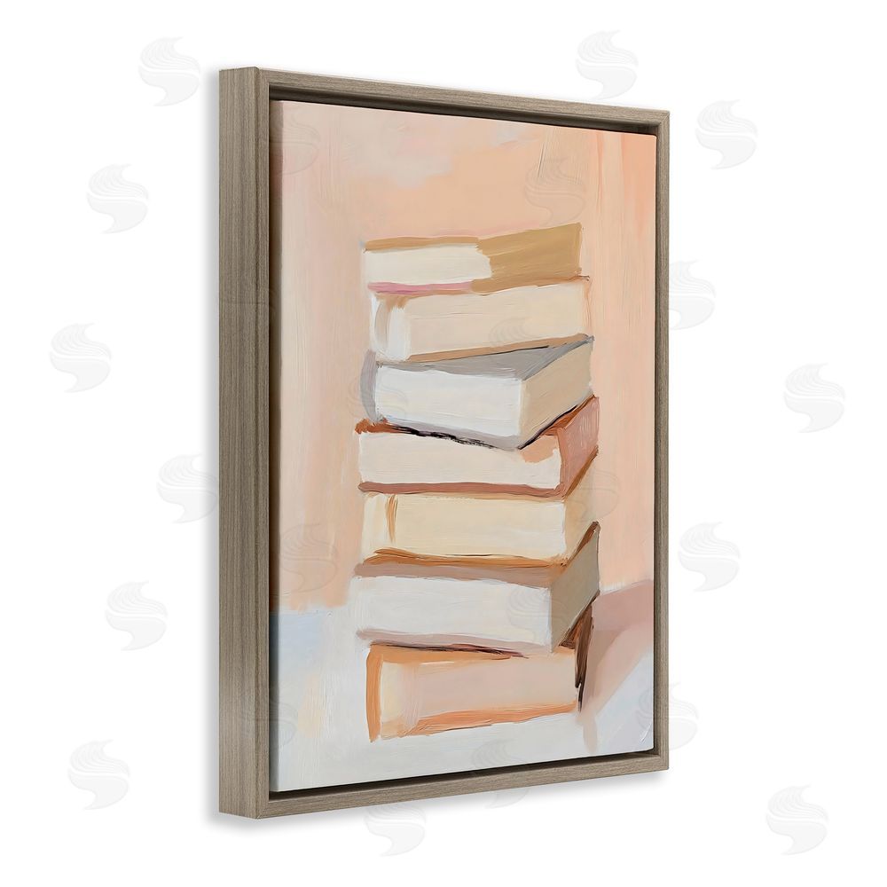 LSR Design Studio Book Stack Soft Orange Brown Floating Frame Canvas Wall Art Print
