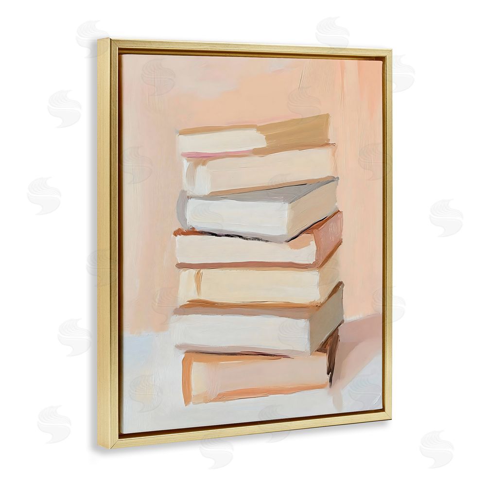 LSR Design Studio Book Stack Soft Orange Gold Floating Frame Canvas Wall Art Print