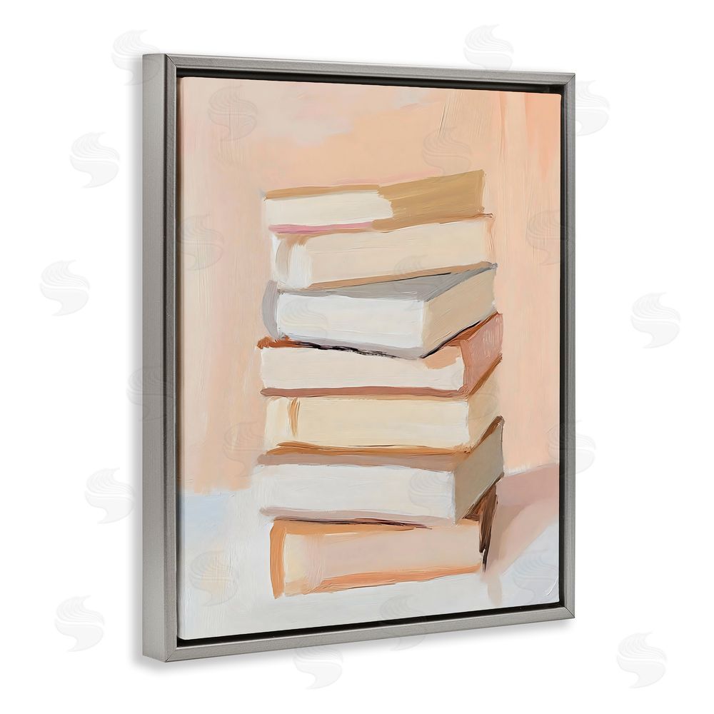 LSR Design Studio Book Stack Soft Orange Gray Floating Frame Canvas Wall Art Print