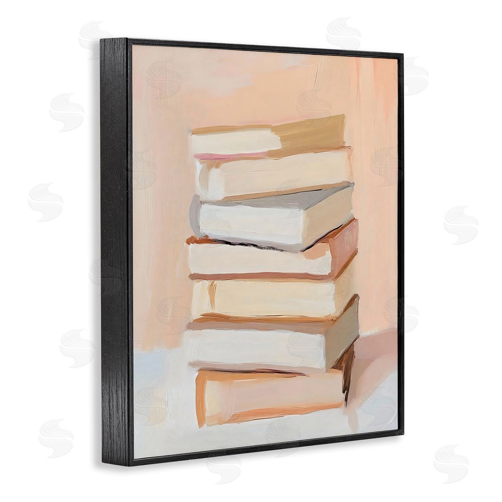 LSR Design Studio Book Stack Soft Orange Black Framed Giclee Wall Art Print