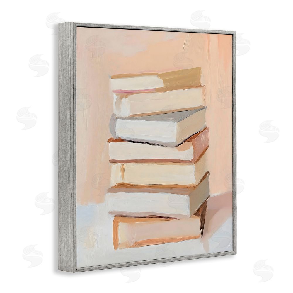 LSR Design Studio Book Stack Soft Orange Gray Framed Giclee Wall Art Print