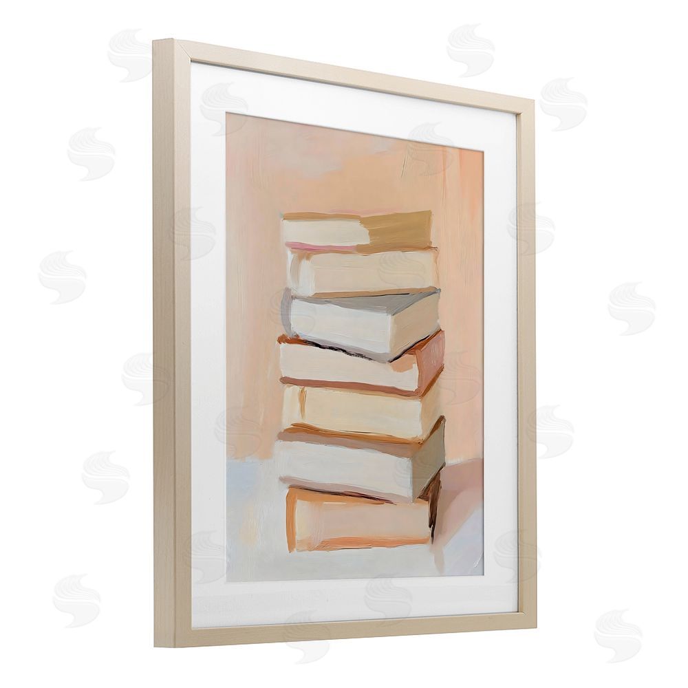 LSR Design Studio Book Stack Soft Orange Birch Framed Print Under Glass with White Mat Wall Art