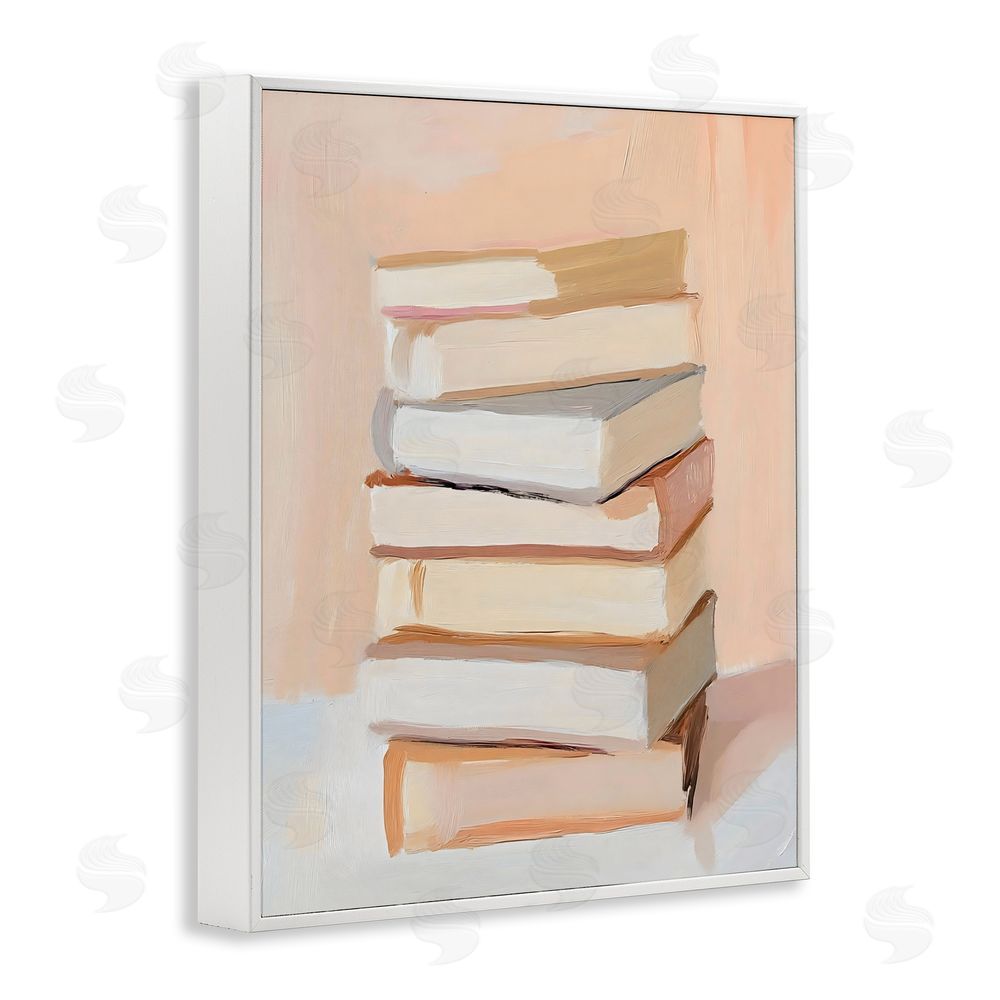 LSR Design Studio Book Stack Soft Orange White Framed Giclee Wall Art Print