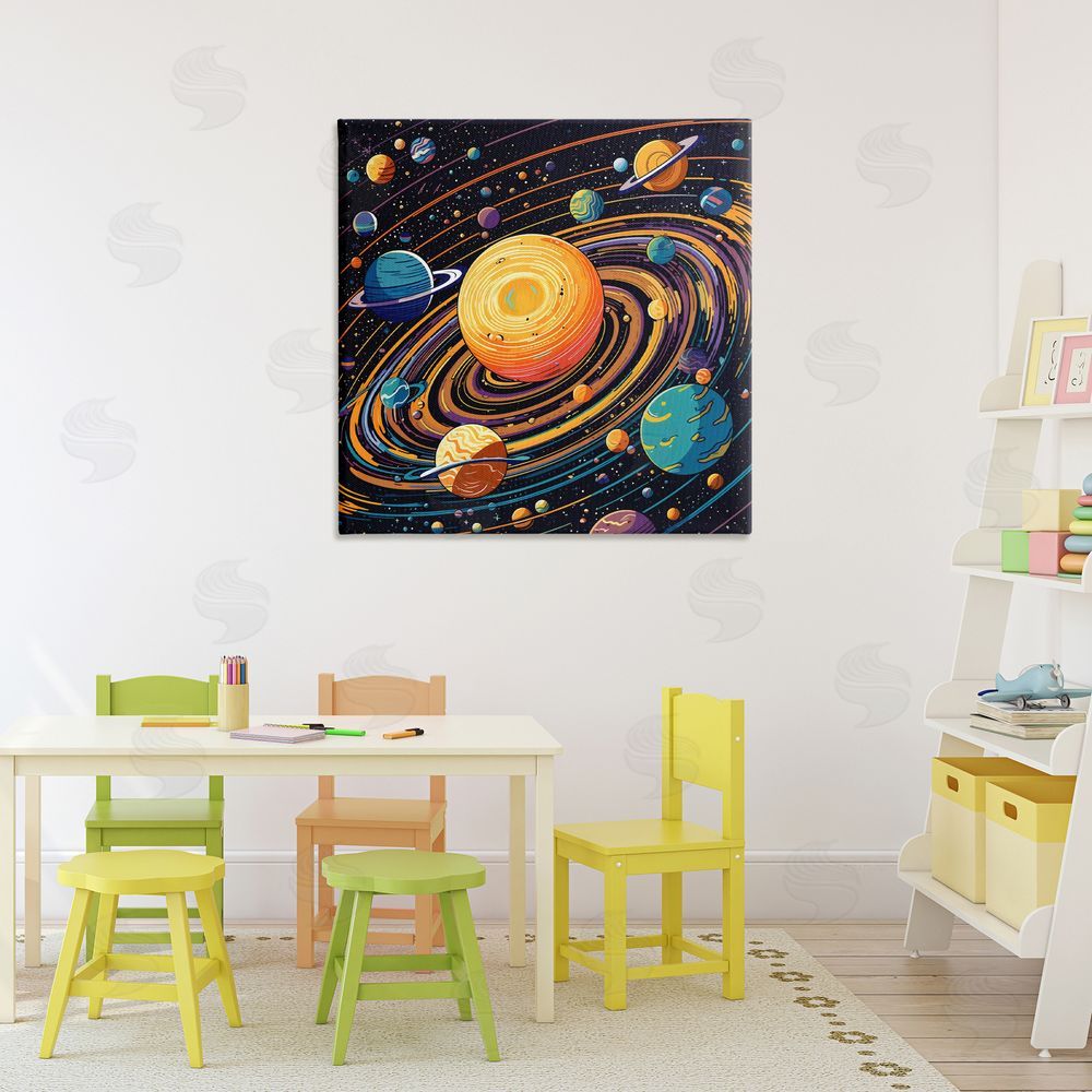 Creative Studio Planet Illustration Spiral Printed Wall Art in Room