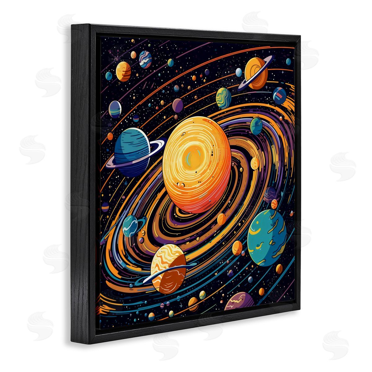 Creative Studio Planet Illustration Spiral Black Floating Frame Canvas Wall Art Print