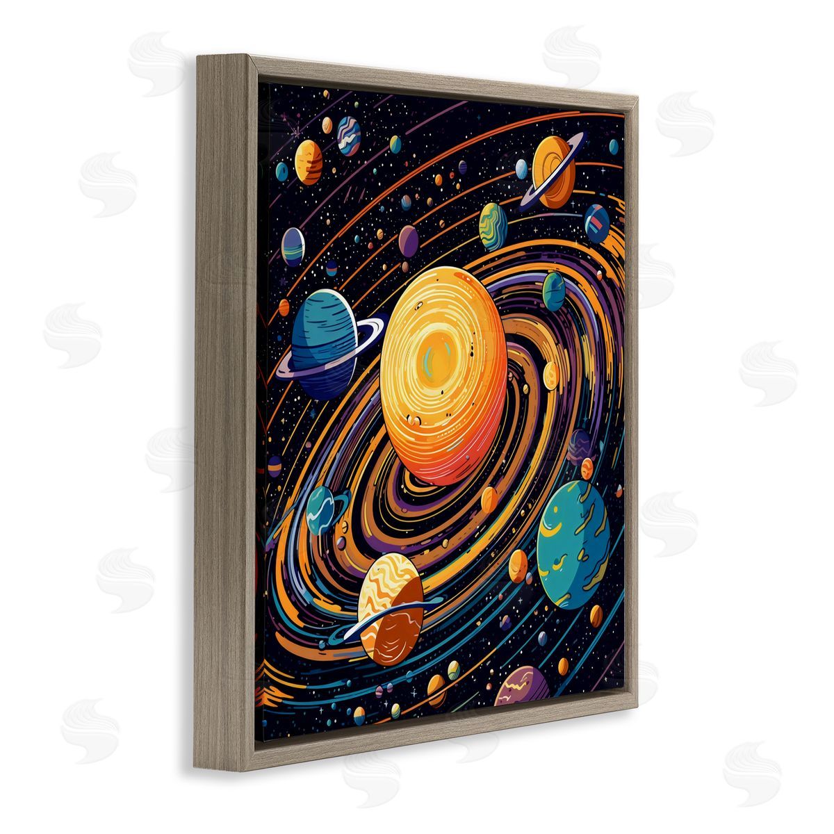 Creative Studio Planet Illustration Spiral Brown Floating Frame Canvas Art Print