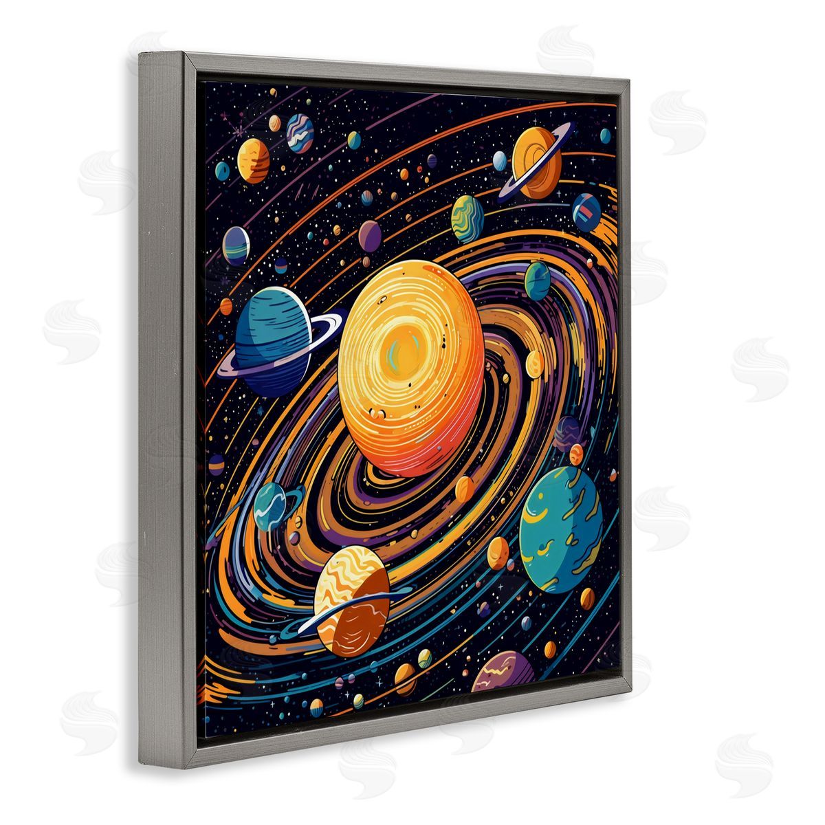 Creative Studio Planet Illustration Spiral Gray Floating Frame Canvas Art Print