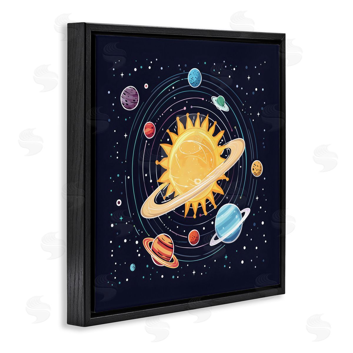 Creative Studio Solar System Planets Orbit Black Floating Frame Canvas Wall Art Print