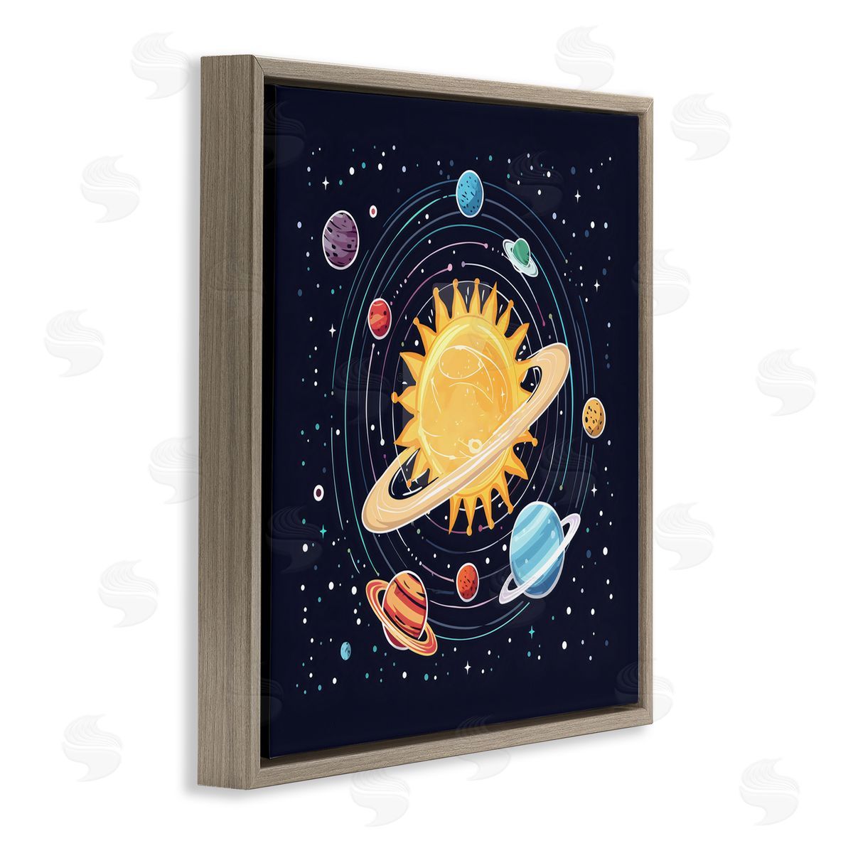 Creative Studio Solar System Planets Orbit Brown Floating Frame Canvas Art Print