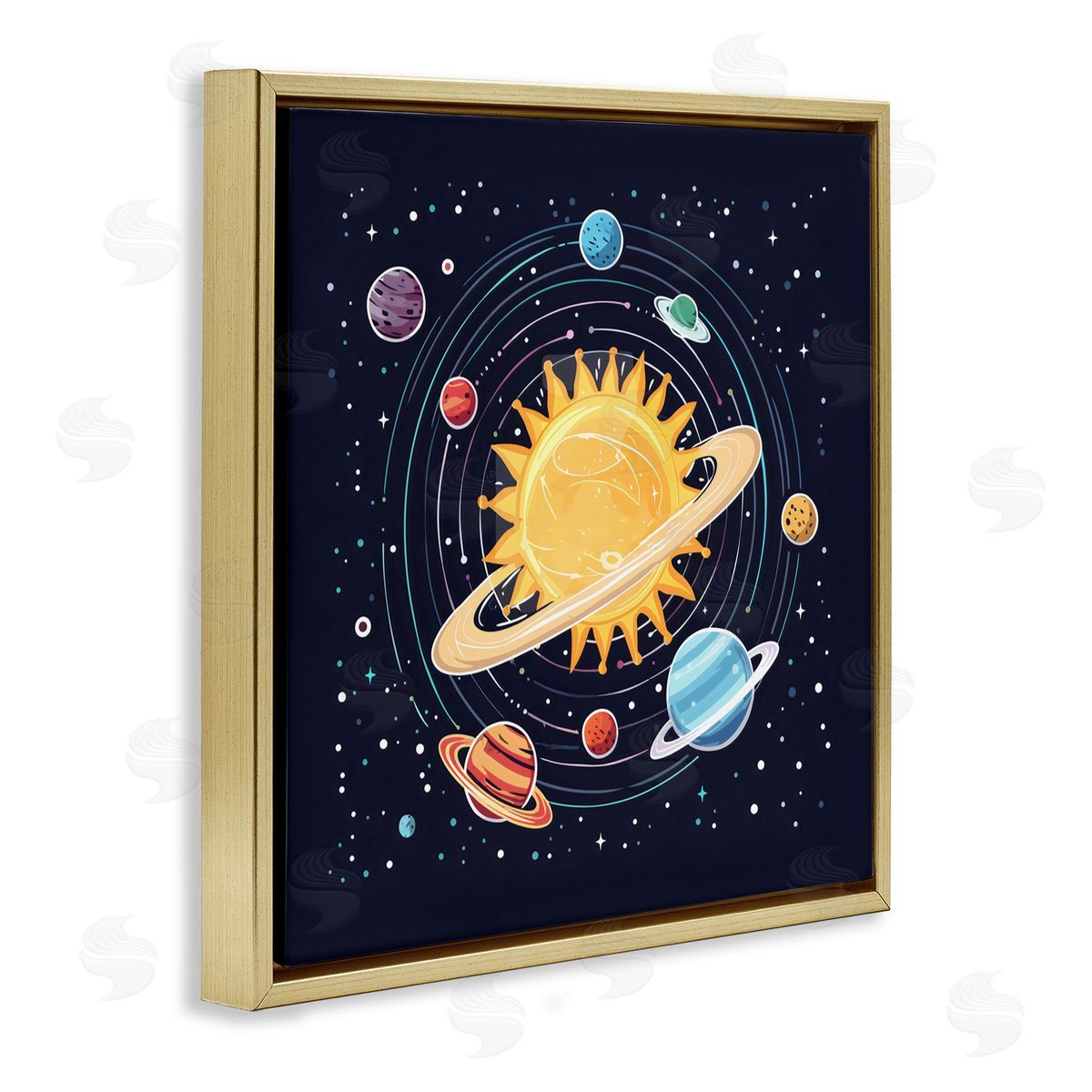 Creative Studio Solar System Planets Orbit Gold Floating Frame Canvas Art Print