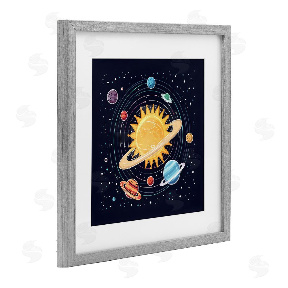 Creative Studio Solar System Planets Orbit Gray Framed Print Under Glass Art