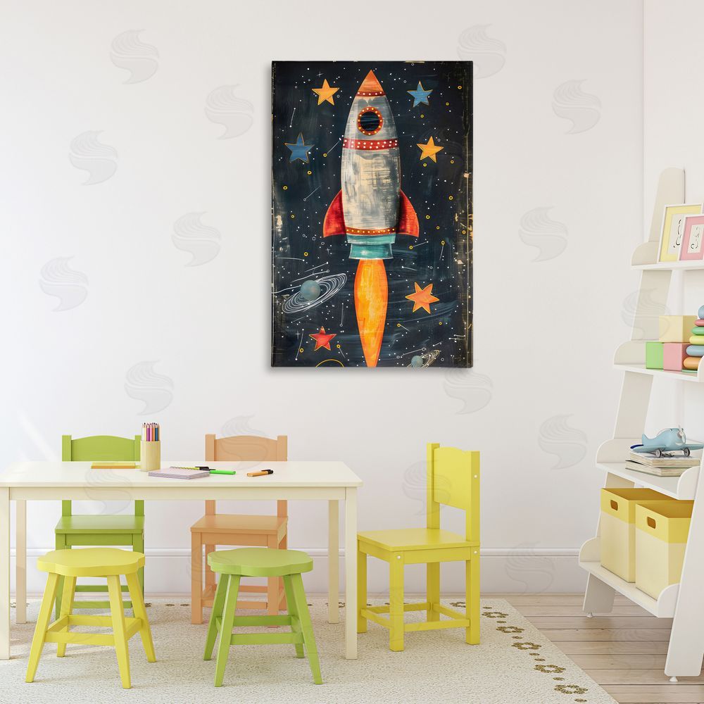 Creative Studio Blast Off Rocketship Printed Wall Art in Room