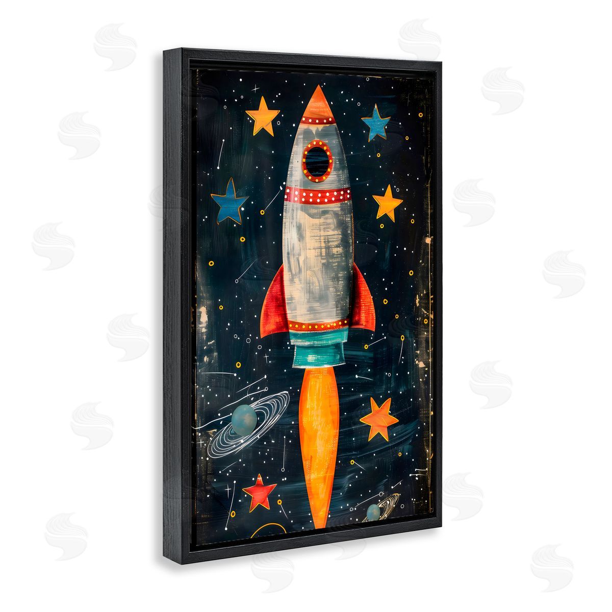 Creative Studio Blast Off Rocketship Black Floating Frame Canvas Wall Art Print