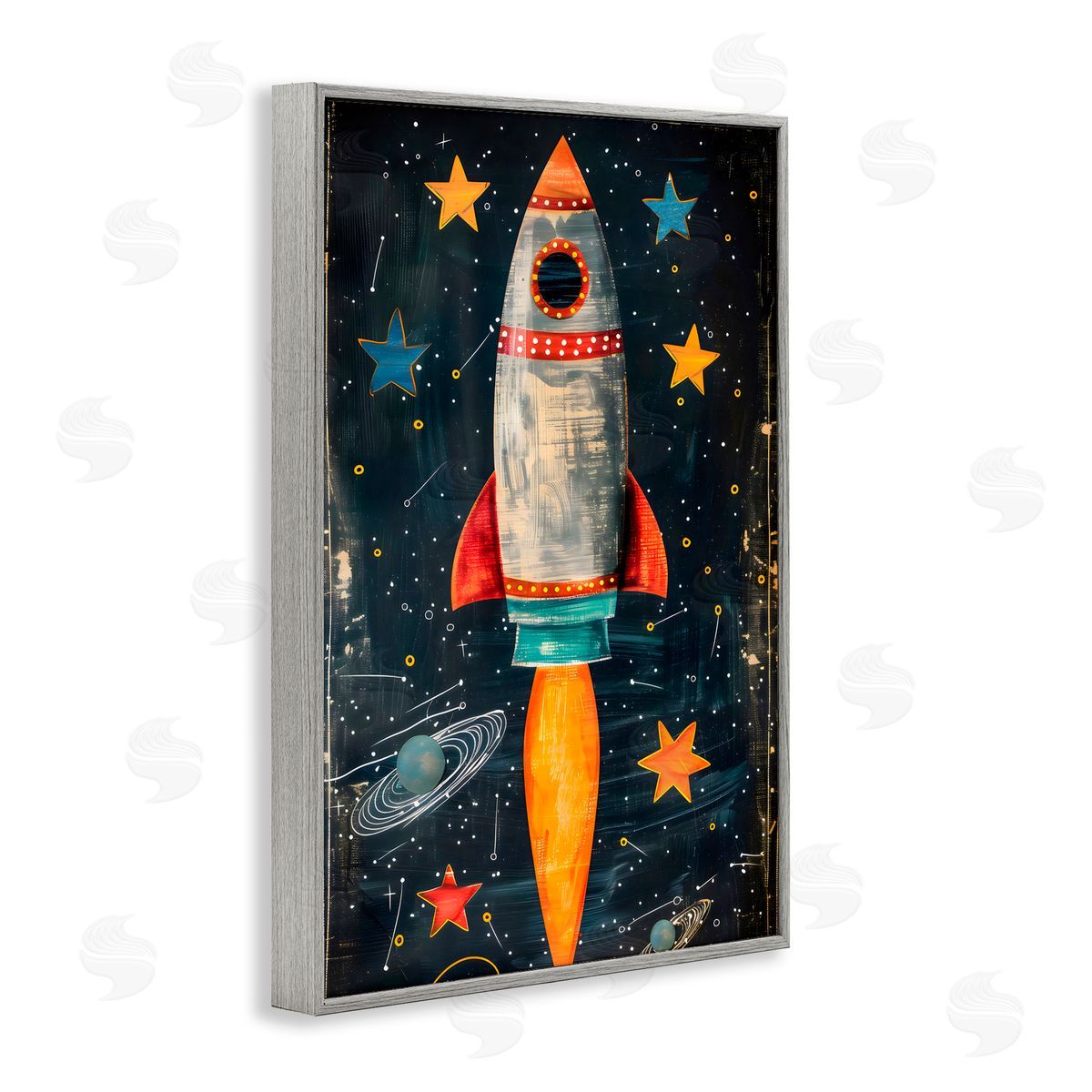 Creative Studio Blast Off Rocketship Gray Framed Giclee Art Print