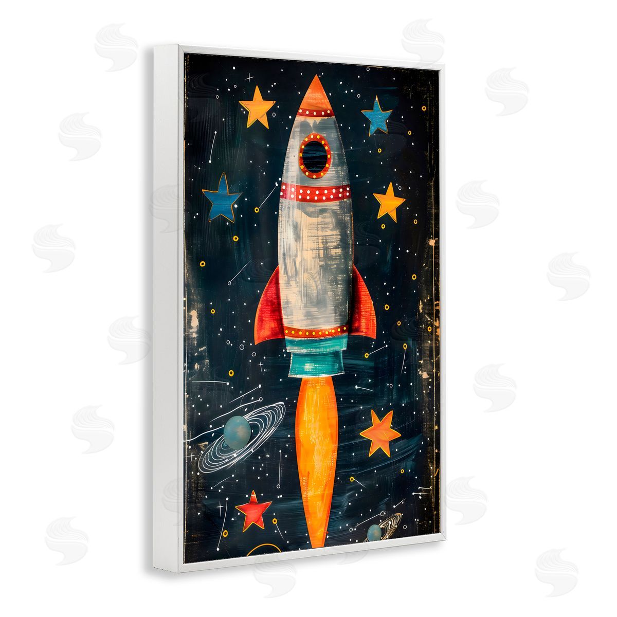 Creative Studio Blast Off Rocketship White Frame Giclee Art Print