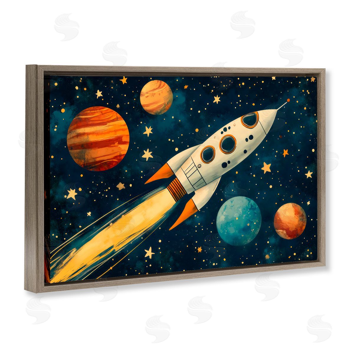Creative Studio Soaring Through Space Brown Floating Frame Canvas Art Print