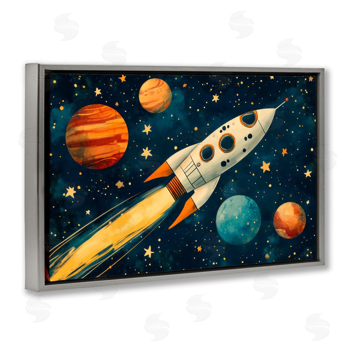 Creative Studio Soaring Through Space Gray Floating Frame Canvas Art Print