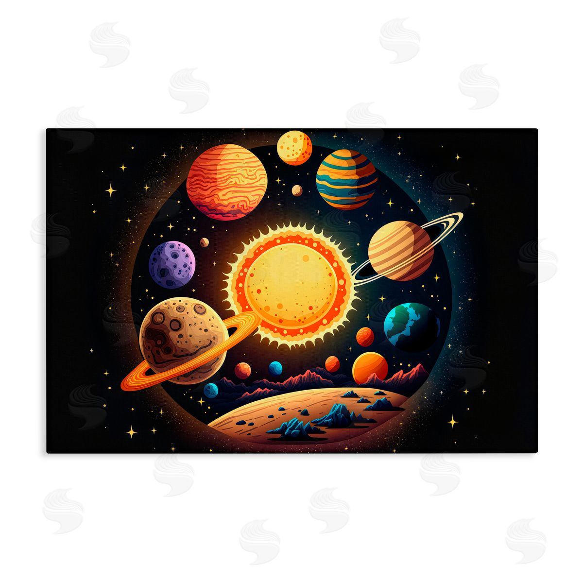 Creative Studio Round Cosmic Solar System Canvas Wall Art Print