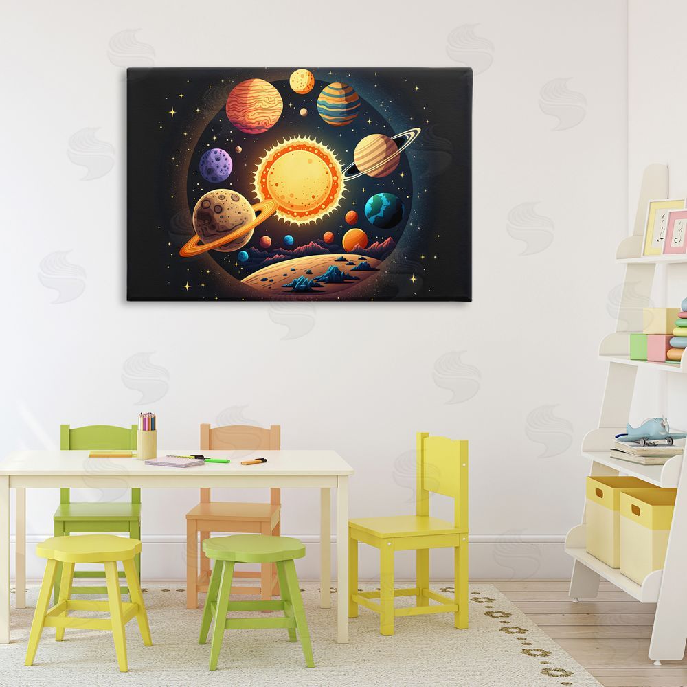 Creative Studio Round Cosmic Solar System Printed Wall Art in Room