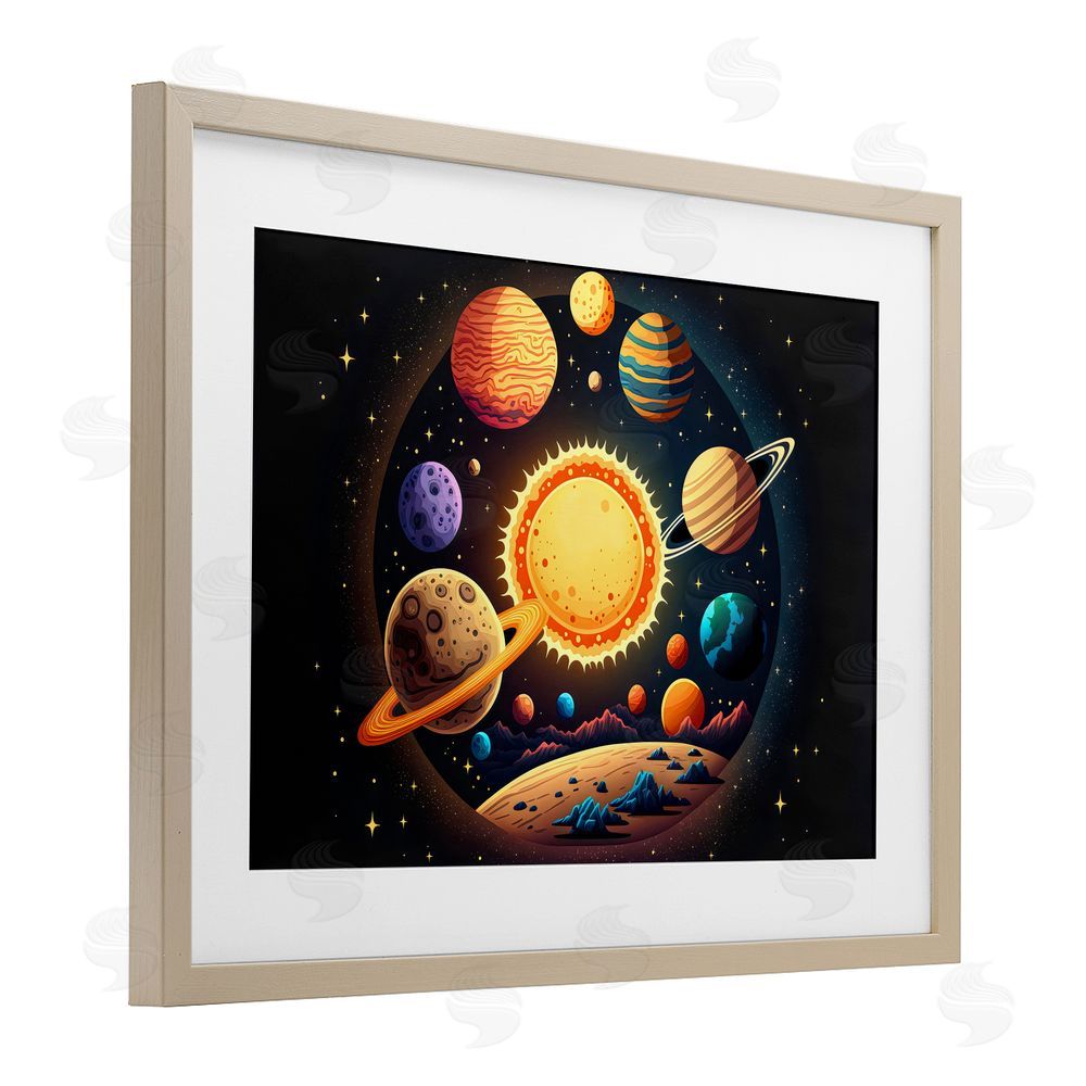 Creative Studio Round Cosmic Solar System Birch Framed Print Under Glass Art