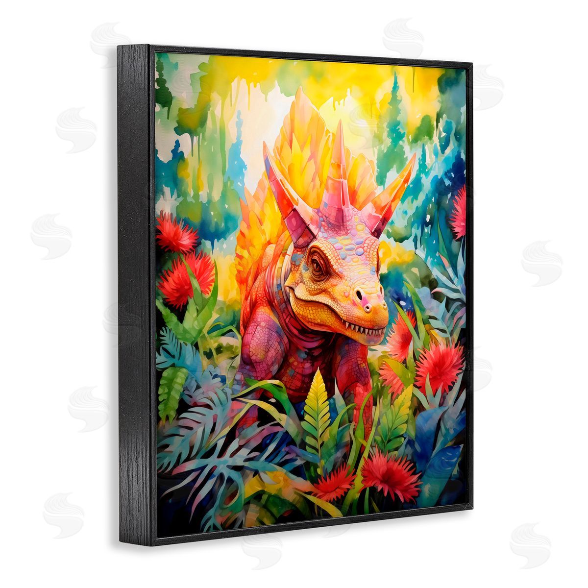 Creative Studio Colorful Dinosaur in Jungle Black Framed Giclee Art Print