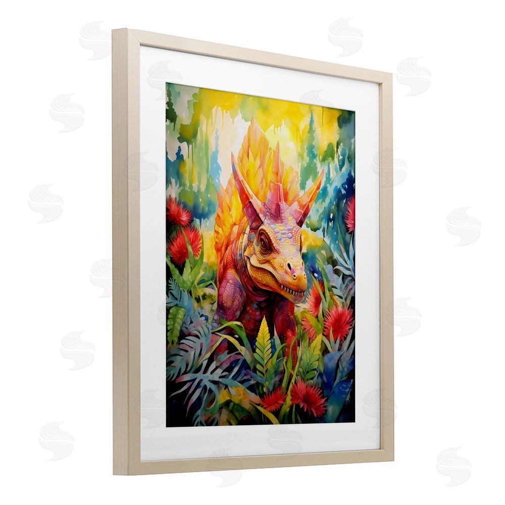 Creative Studio Colorful Dinosaur in Jungle Birch Framed Print Under Glass Art
