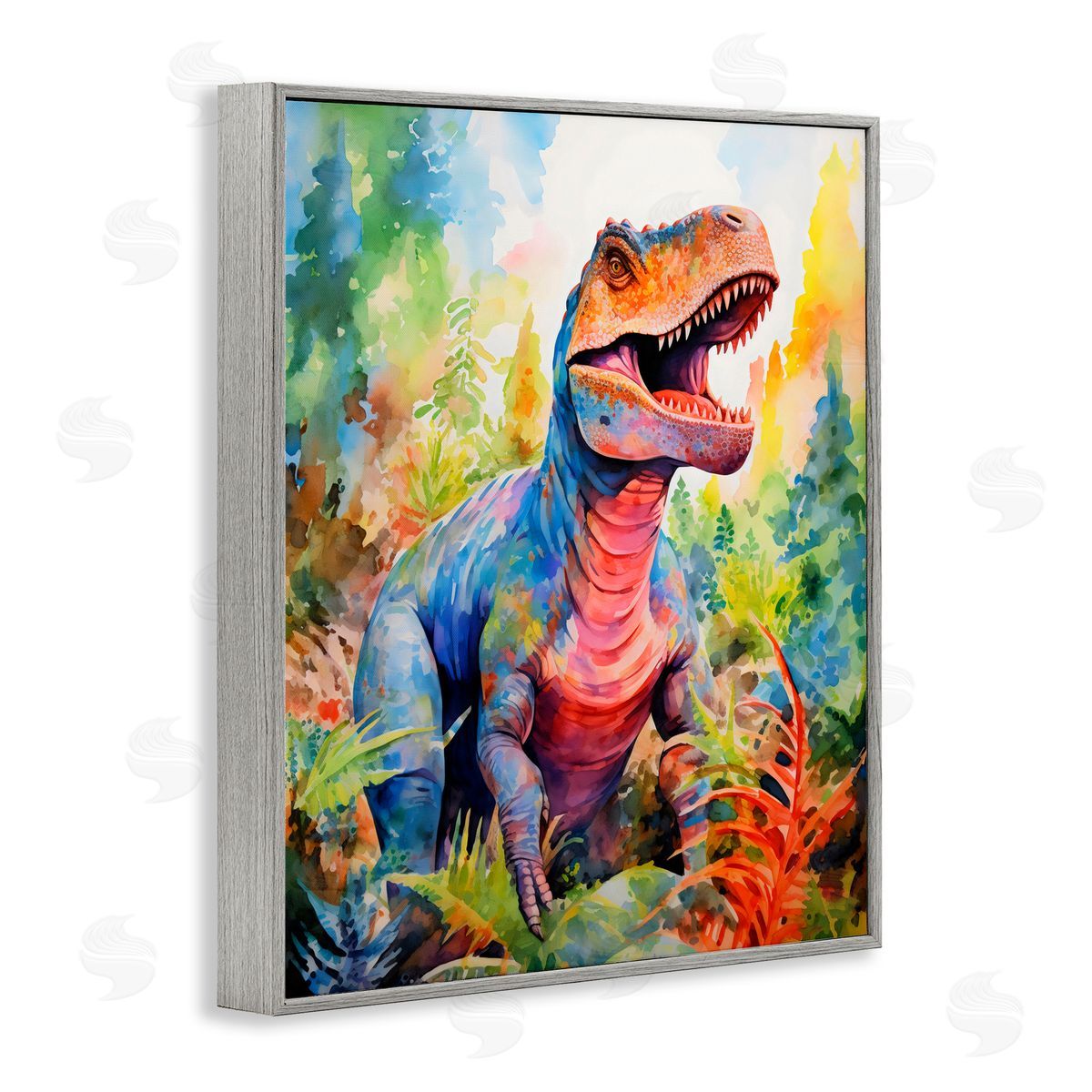 Creative Studio Colorful T-Rex Dinosaur in Jungle Gray Framed Giclee Art Print