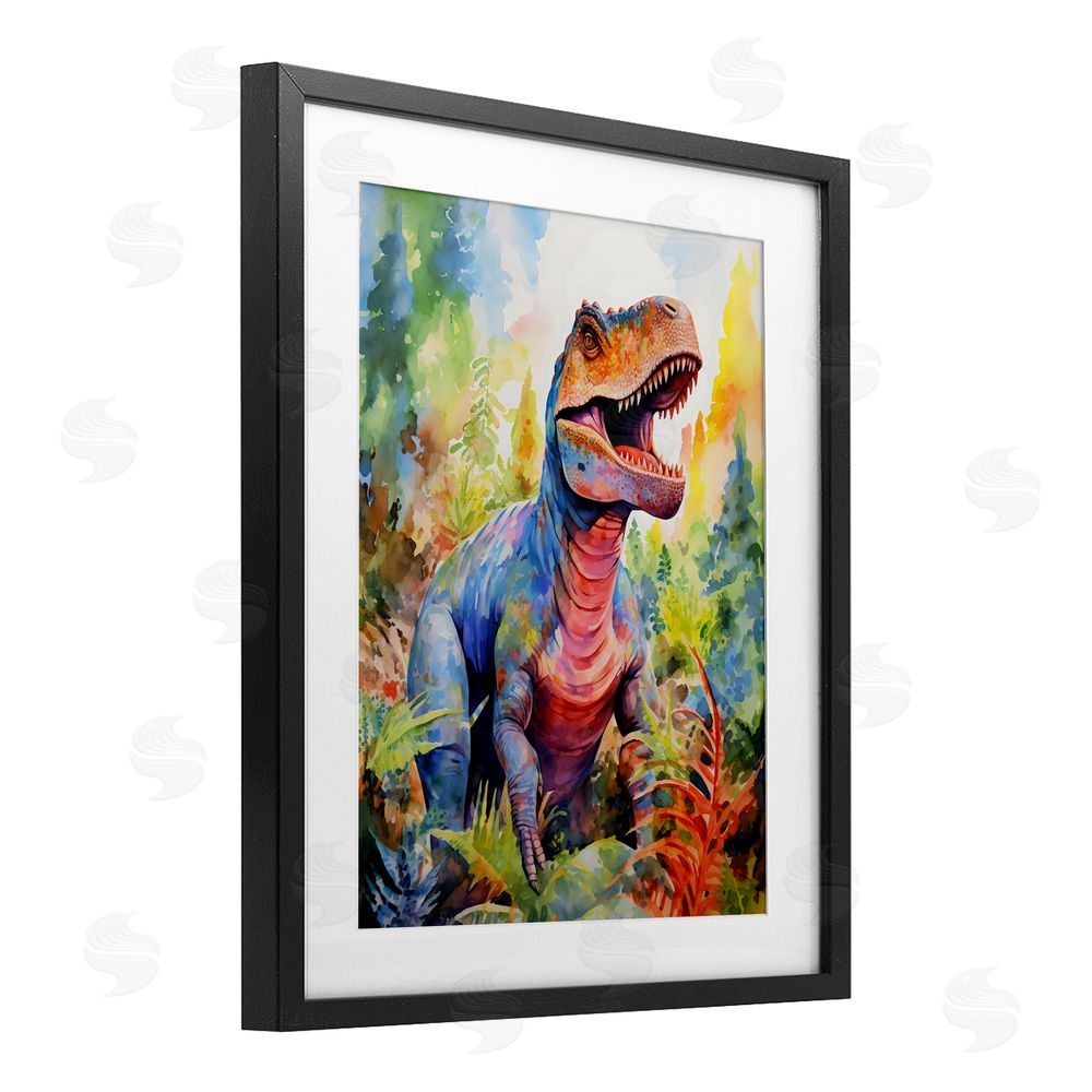 Creative Studio Colorful T-Rex Dinosaur in Jungle Black Framed Print Under Glass Art