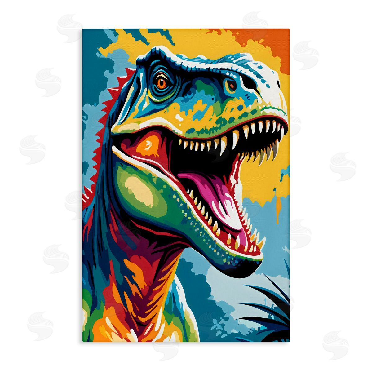 Creative Studio Colorful Roaring T-Rex Canvas Wall Art Print