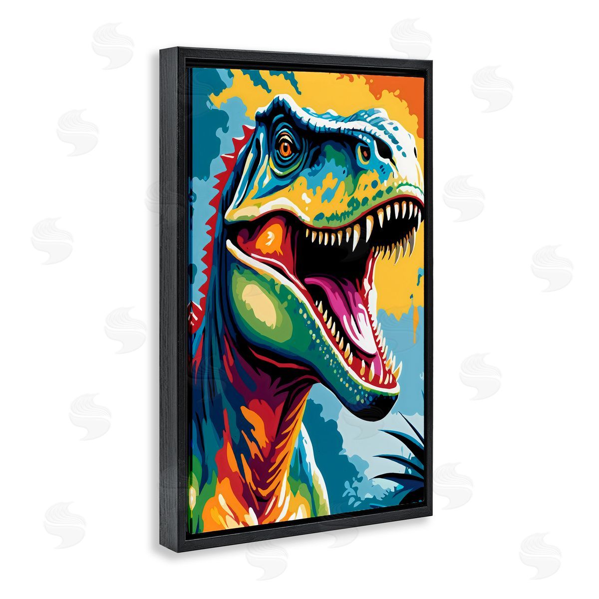 Creative Studio Colorful Roaring T-Rex Black Floating Frame Canvas Wall Art Print