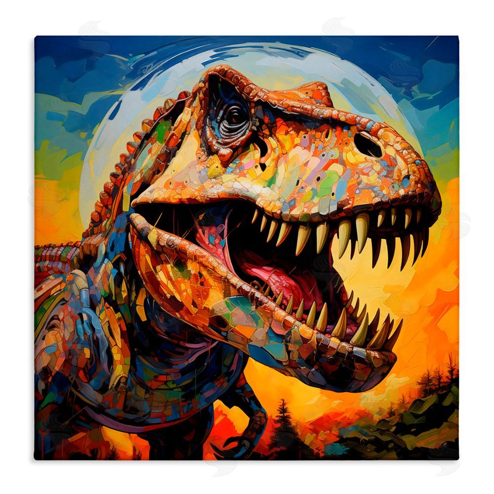 Creative Studio Roaring Dinosaur Vibrant Pattern Canvas Wall Art Print