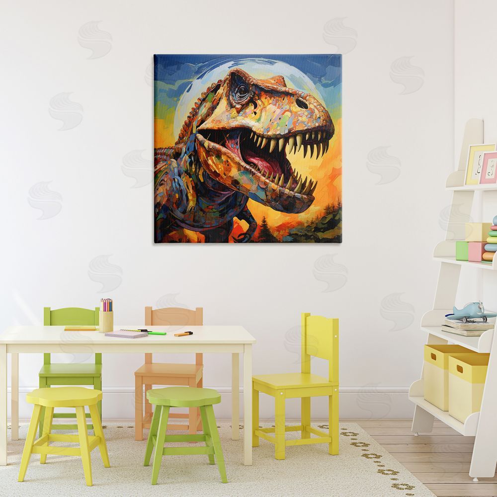 Creative Studio Roaring Dinosaur Vibrant Pattern Printed Wall Art in Room