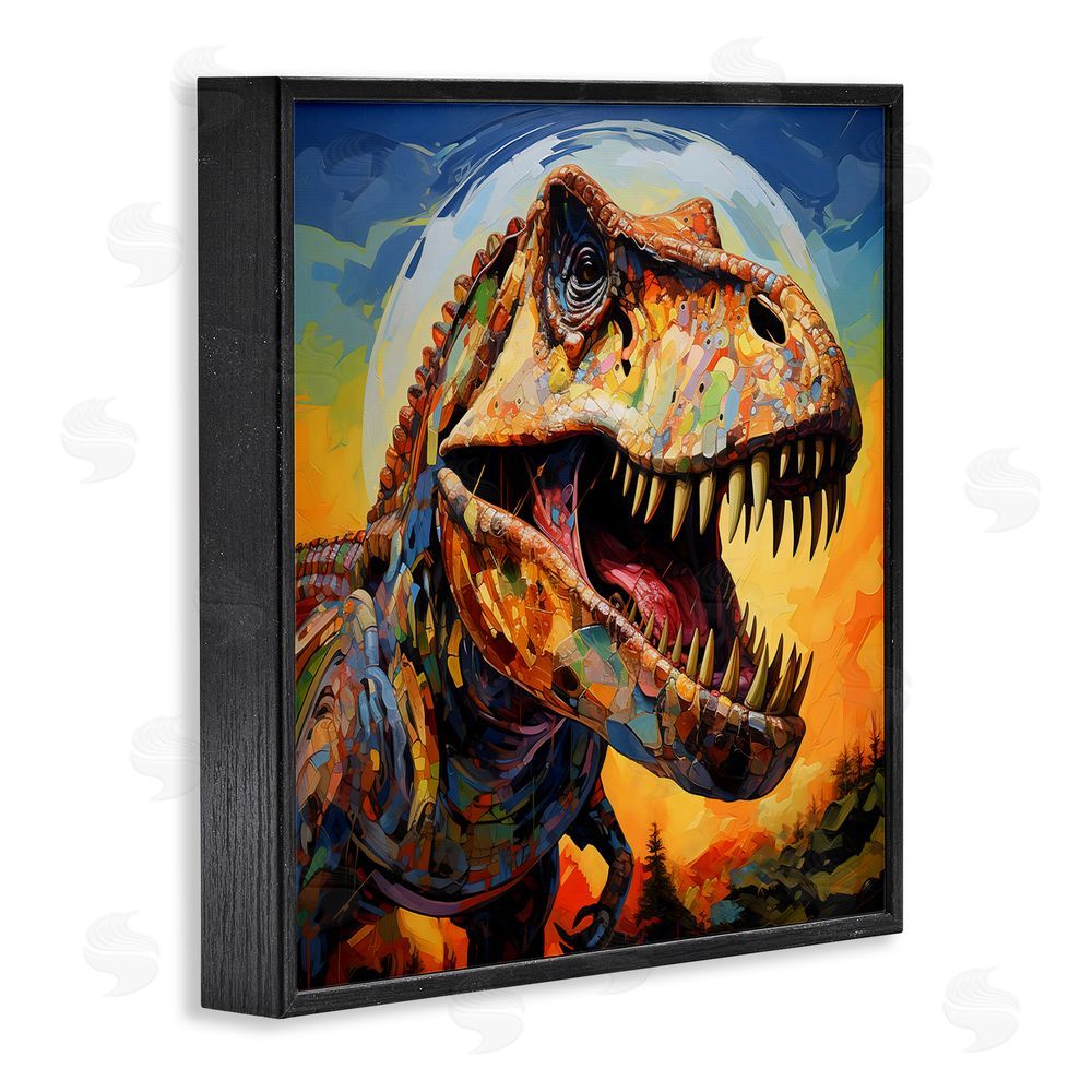 Creative Studio Roaring Dinosaur Vibrant Pattern Black Framed Giclee Art Print