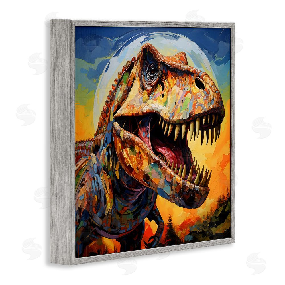 Creative Studio Roaring Dinosaur Vibrant Pattern Gray Framed Giclee Art Print