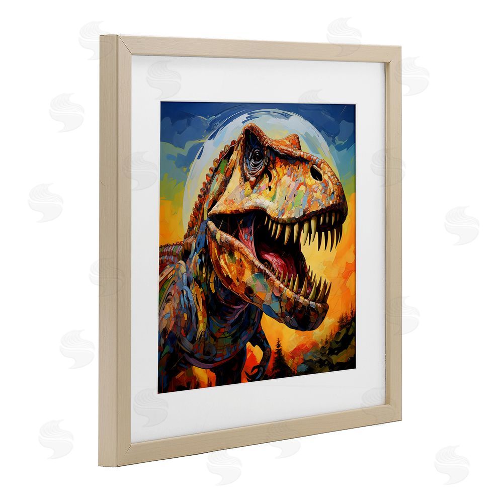 Creative Studio Roaring Dinosaur Vibrant Pattern Birch Framed Print Under Glass Art