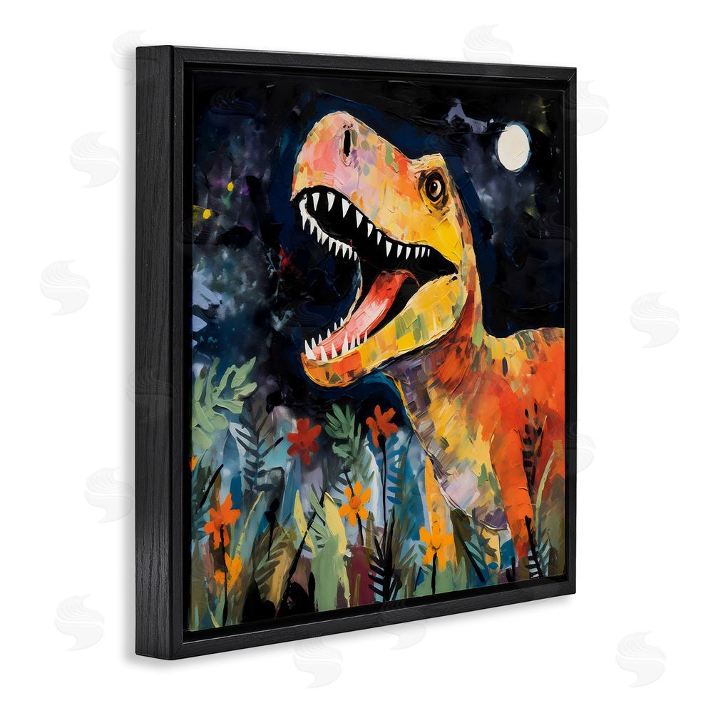 Creative Studio Nighttime Hunt Dinosaur Black Floating Frame Canvas Wall Art Print