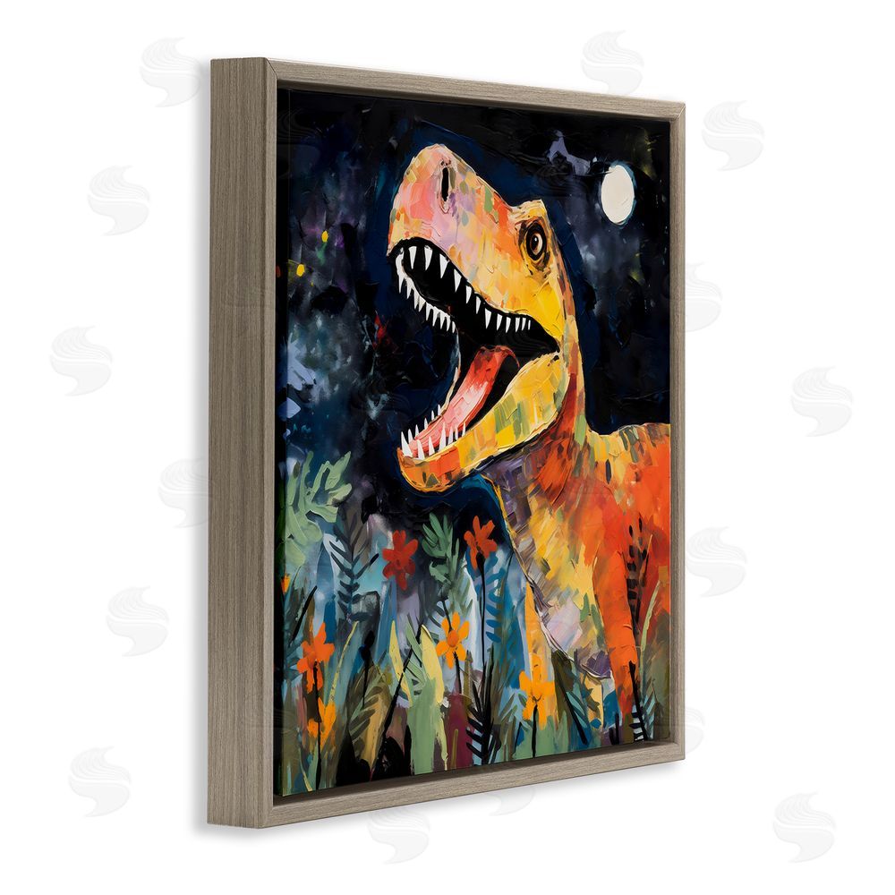 Creative Studio Nighttime Hunt Dinosaur Brown Floating Frame Canvas Art Print