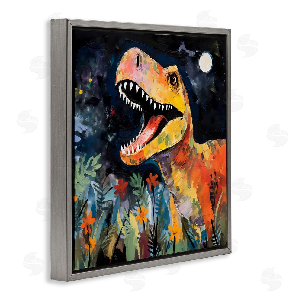 Creative Studio Nighttime Hunt Dinosaur Gray Floating Frame Canvas Art Print