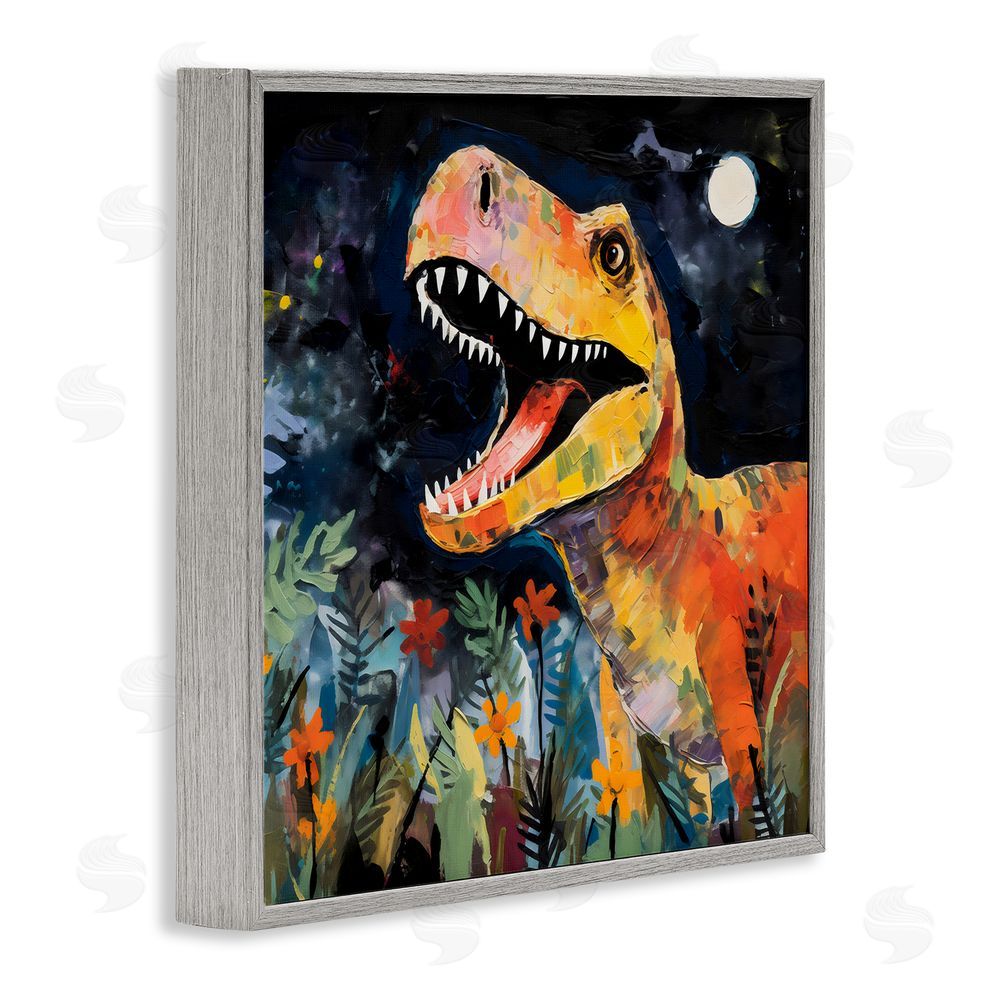 Creative Studio Nighttime Hunt Dinosaur Gray Framed Giclee Art Print