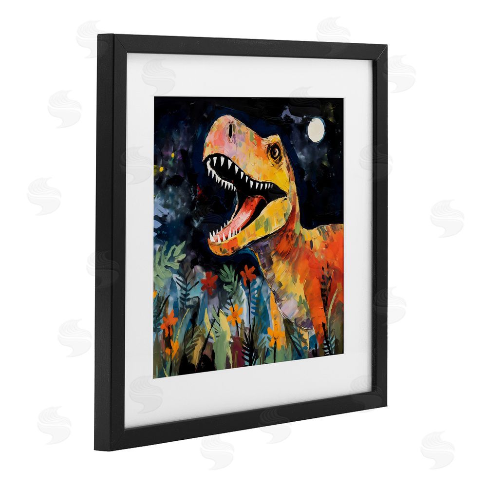 Creative Studio Nighttime Hunt Dinosaur Black Framed Print Under Glass Art
