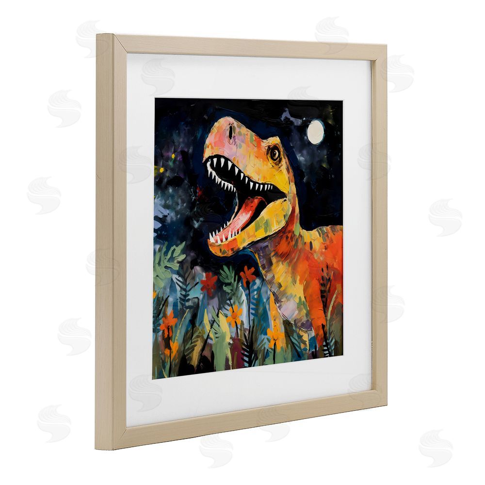Creative Studio Nighttime Hunt Dinosaur Birch Framed Print Under Glass Art