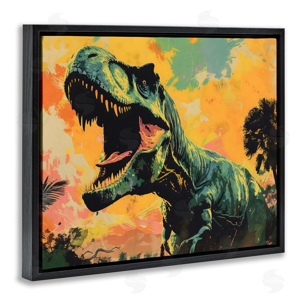 Creative Studio Roaring Dinosaur At Sunset Black Floating Frame Canvas Wall Art Print