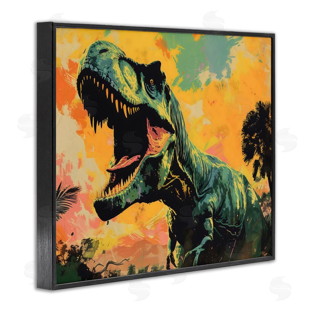 Creative Studio Roaring Dinosaur At Sunset Black Framed Giclee Art Print