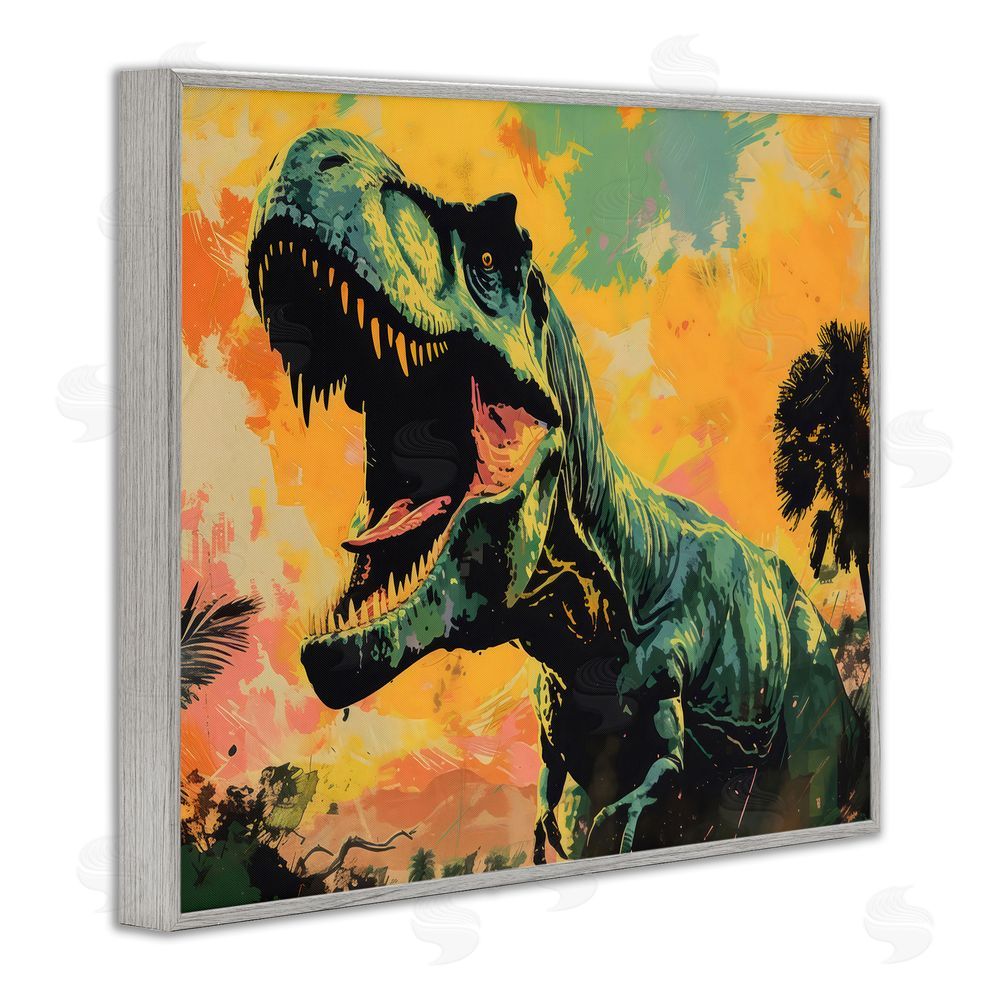 Creative Studio Roaring Dinosaur At Sunset Gray Framed Giclee Art Print
