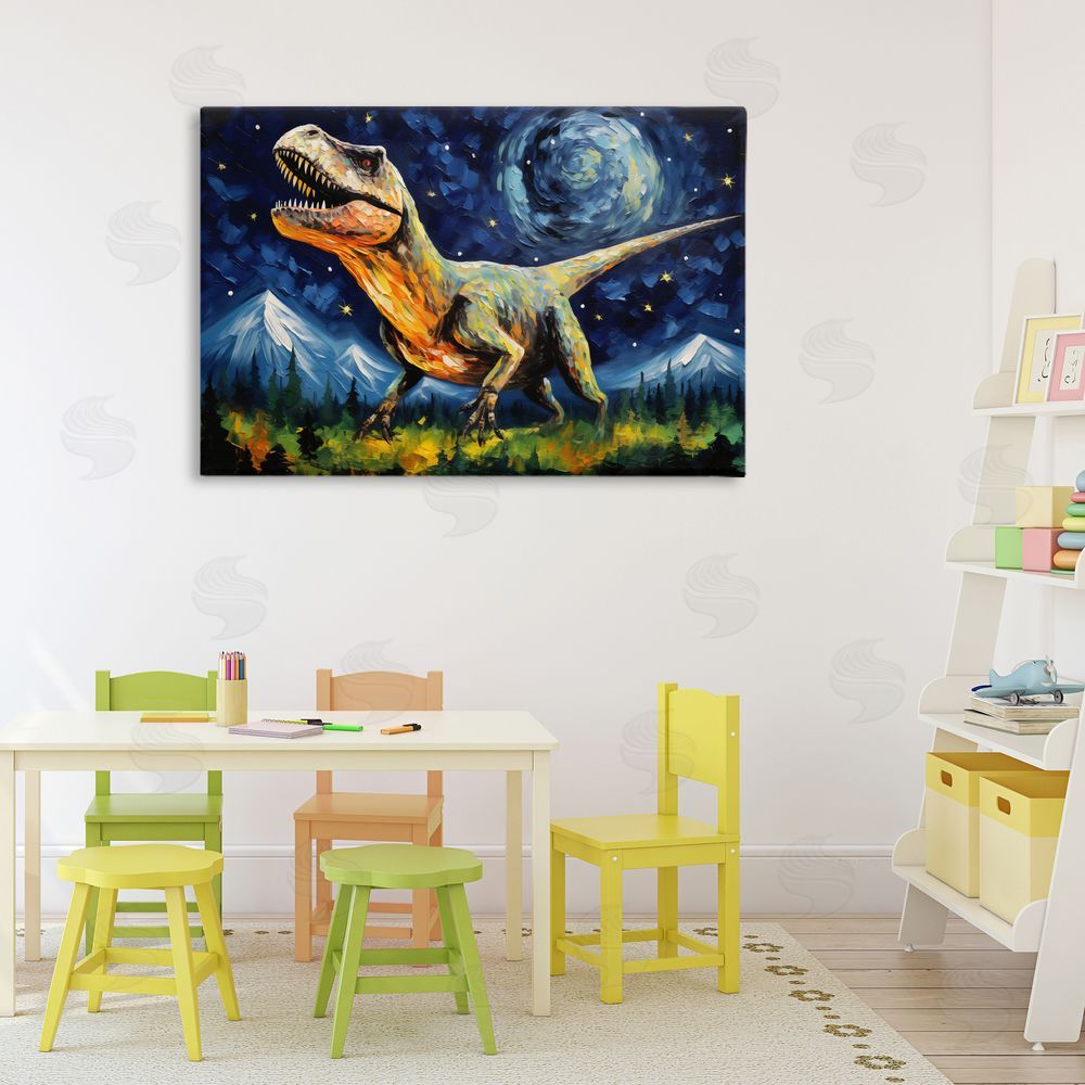 Creative Studio Dinosaur In Field with Mountains Printed Wall Art in Room