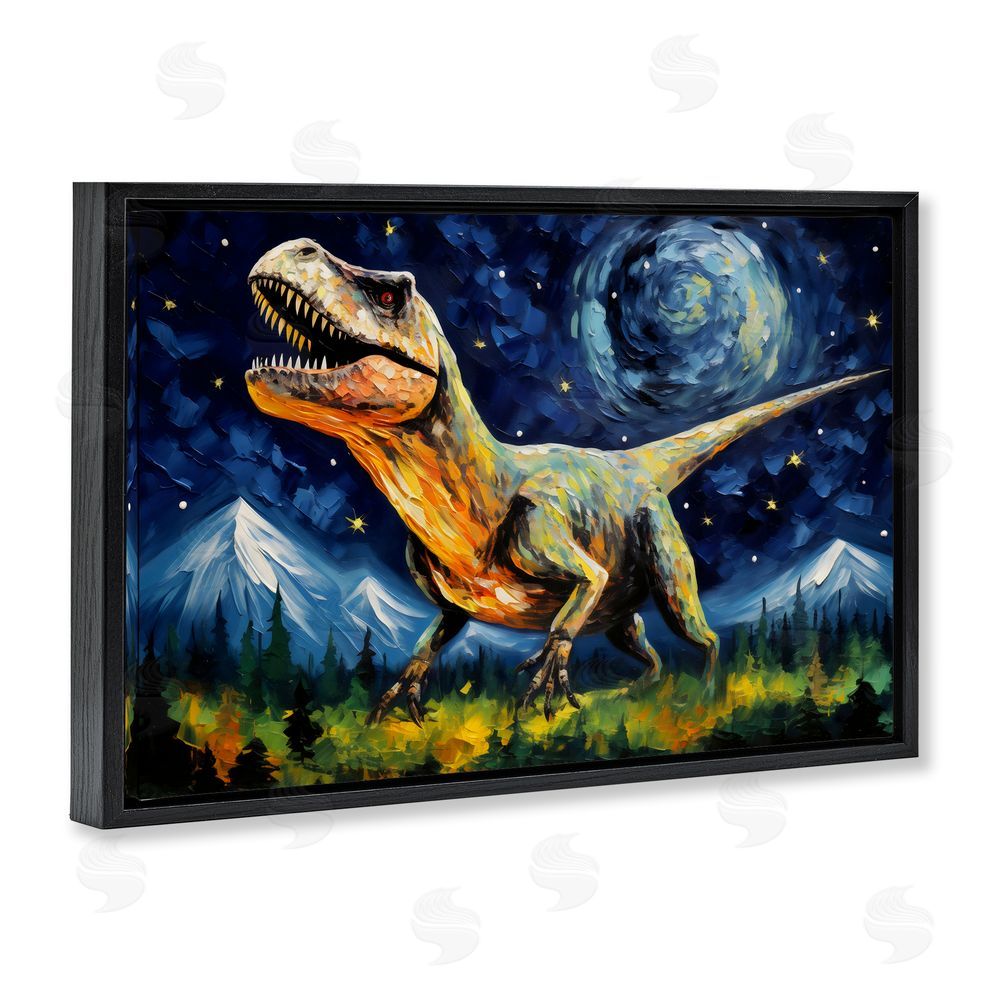Creative Studio Dinosaur In Field with Mountains Black Floating Frame Canvas Wall Art Print
