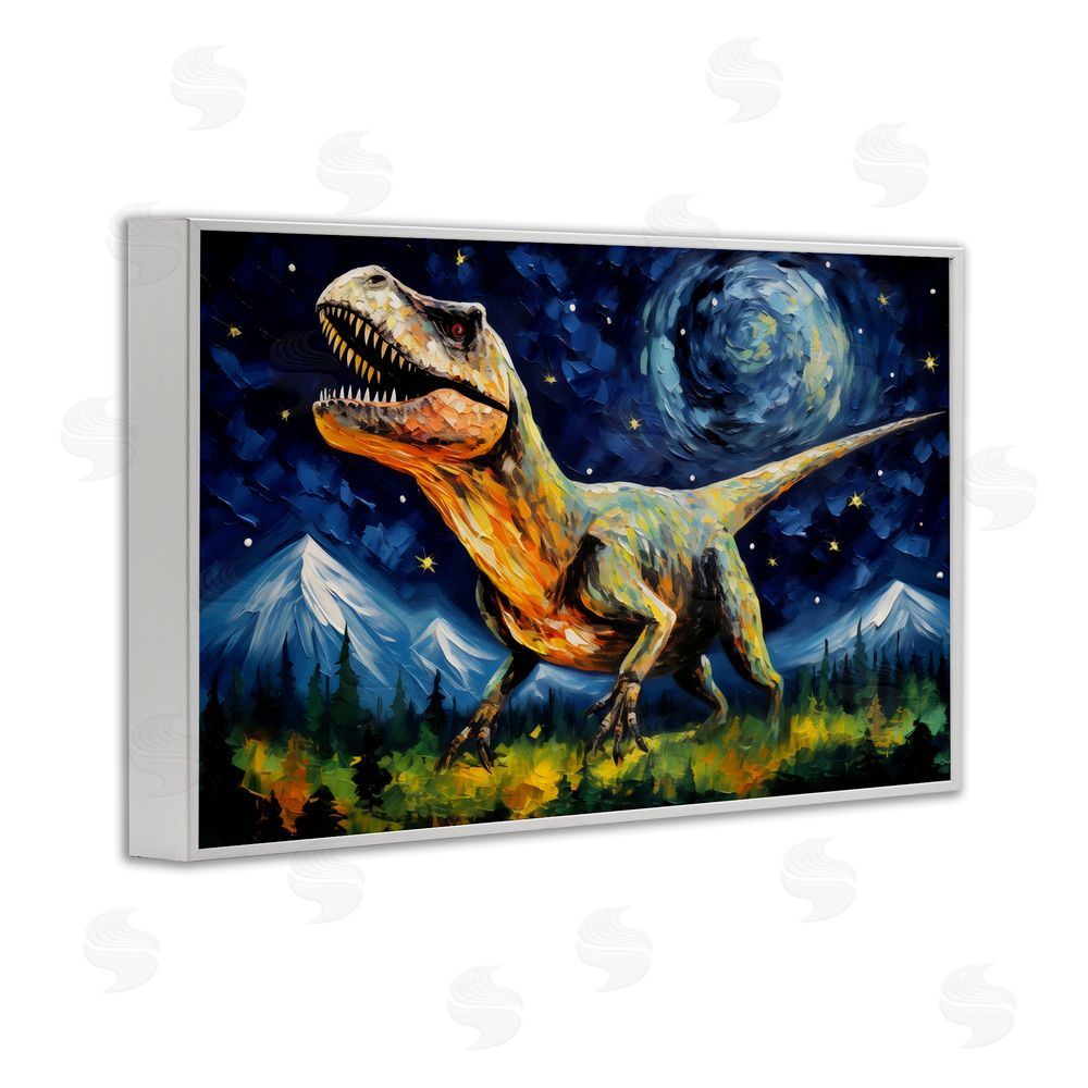 Creative Studio Dinosaur In Field with Mountains White Frame Giclee Art Print