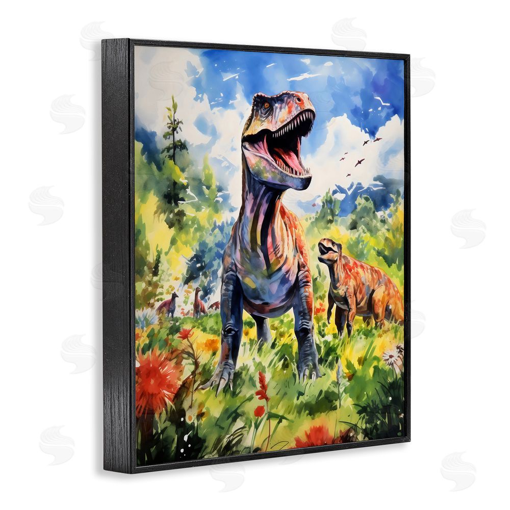 Creative Studio Dinosaurs In Natural Field Black Framed Giclee Art Print